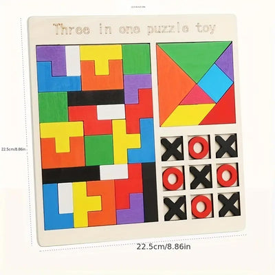 3in1 Wooden Brainstorming Tetris and Number Learning Board - 501