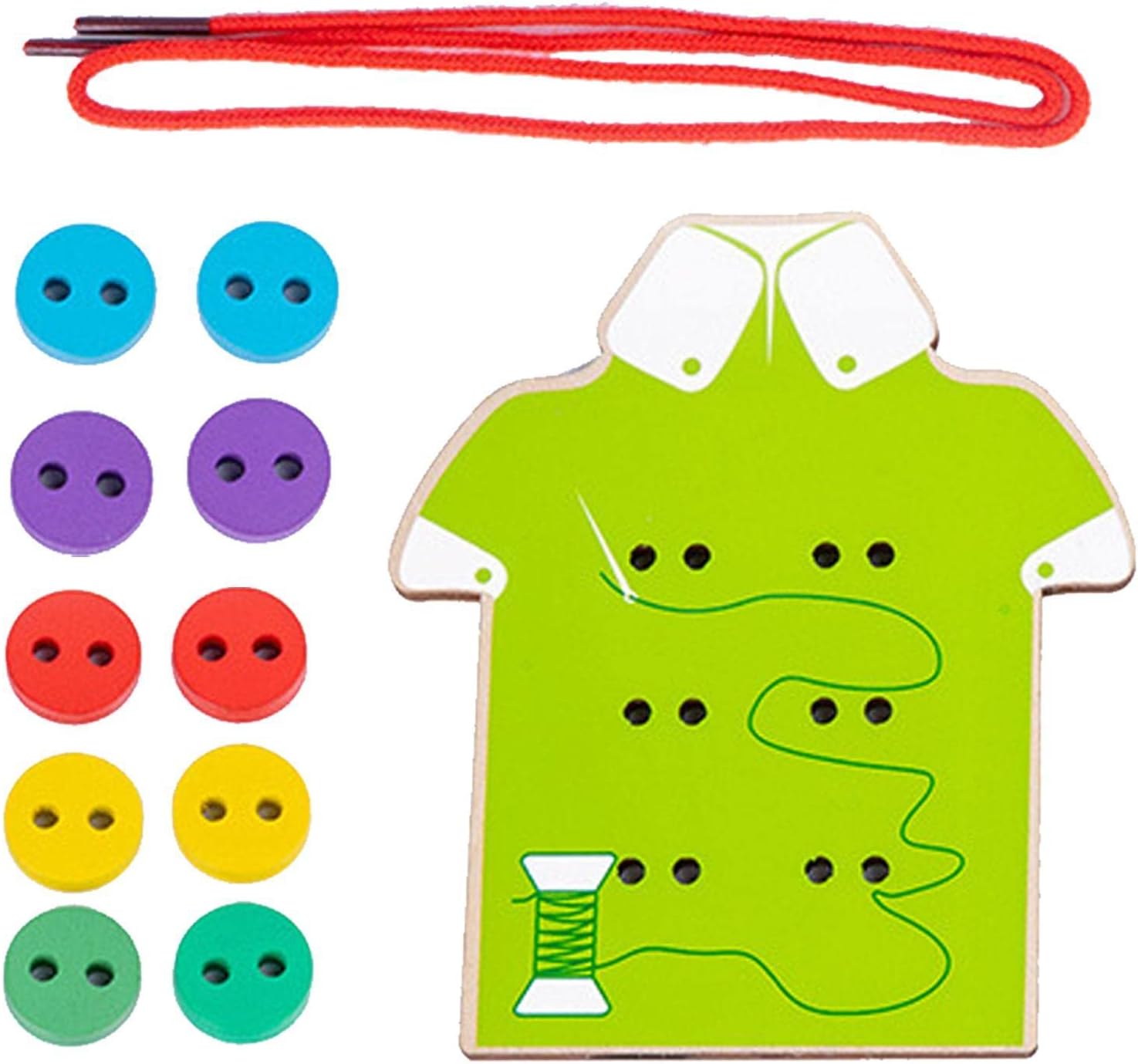 costura con botones | Juguetes cordones madera para niños 3 a 5 años, juguetes cordones ropa madera para mejorar la percepción del color, capacidad práctica, movimientos mano finos genéricos