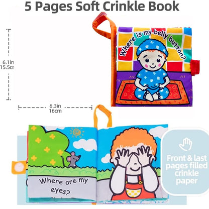 BOOK BOND Where is My Belly Button Cloth Book for Baby, Infant & Toddler Age 0 to 3 years |Crinkle Pages for Sensory Play | Travel Friendly | First Birthday Gift for Baby Boys & Girls