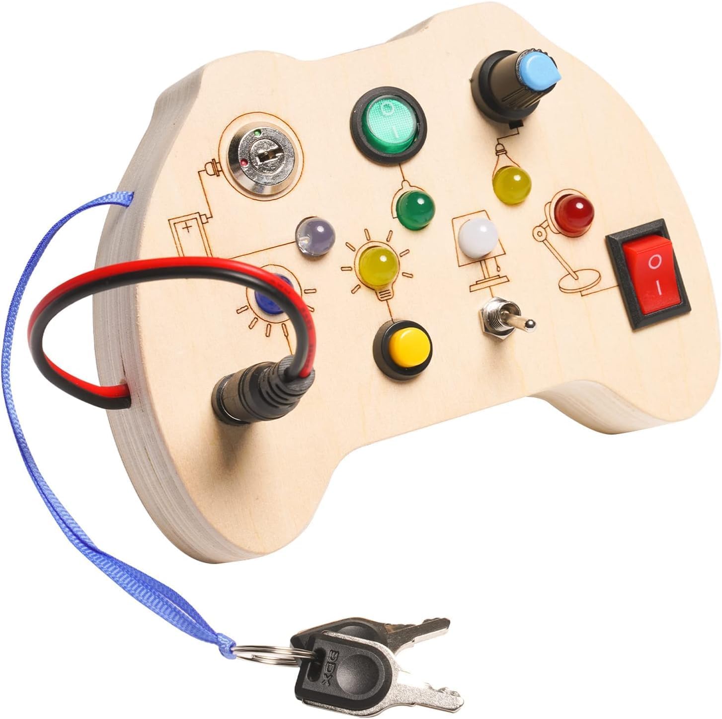 Montessori Toddler Busy Board, Baby Wooden Busy Board with 7 LED Lights Toggle Sensory Switches, Educational Travel Development Toy Gift for 3+ Year Old Babies Toddlers Autistic Children