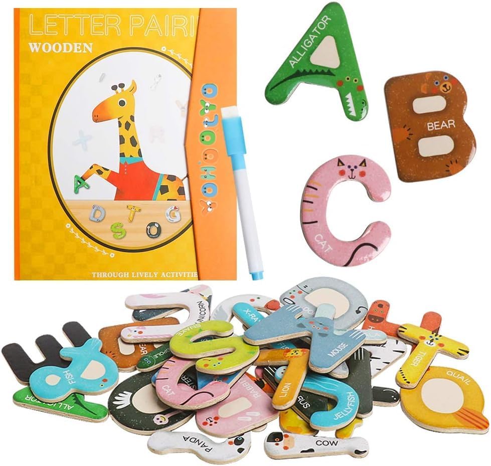 YOHOOLYO Large Size Magnetic Letters for Magnetic Chalkboard Whiteboard Animal Alphabet Magnets for Home Office Fridge Colorful Animals Set,Board Include