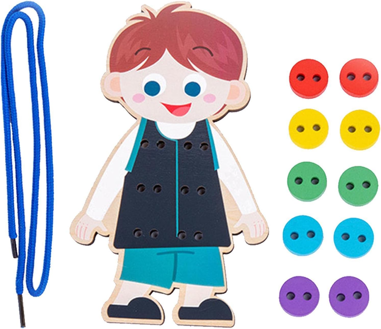 costura botão – Roupas madeira para crianças – Brinquedo Montessori Jogo fio habilidamotora fina para pré-escola desenvolvimento precoce e educação Xuany