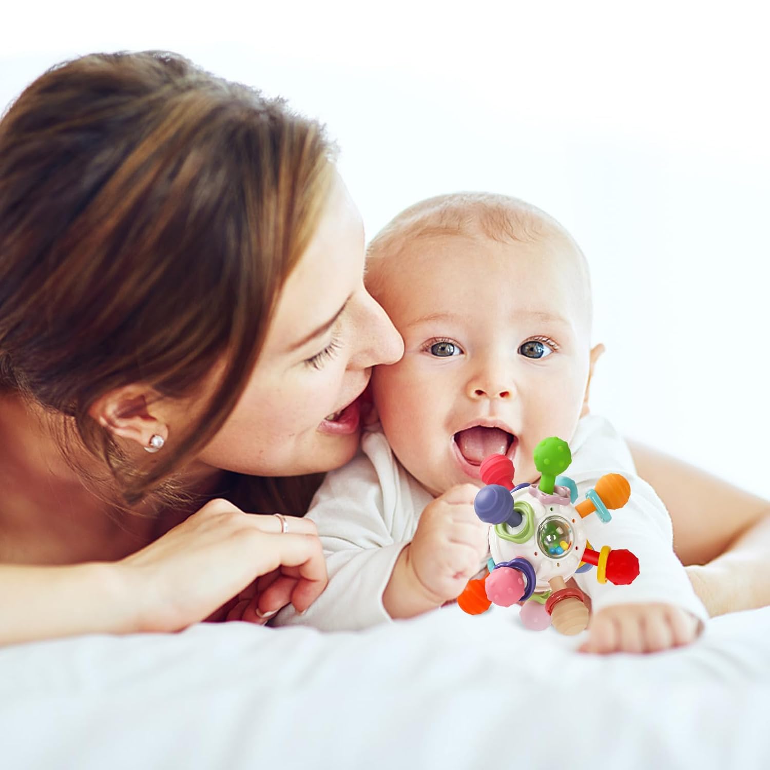 Fidtoy Baby Sensory Teething Rattle Toy – Silicone Montessori Sensory Toy for Infants 0–12 Months