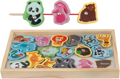 Wooden Fishing Game Toys,Safe and Harmless Magnetic 2-in-1 Fishing Game - Montessori Fishing Game No Sharp Edge Birthday Christmas Gift for Boys Girls Hiyoyo