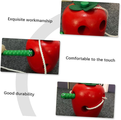 Alasum Educational String for Children Children Apple Shaped Toy Practical Caterpillar Play Tool Threader Eat Game Wooden Apple Shape Early