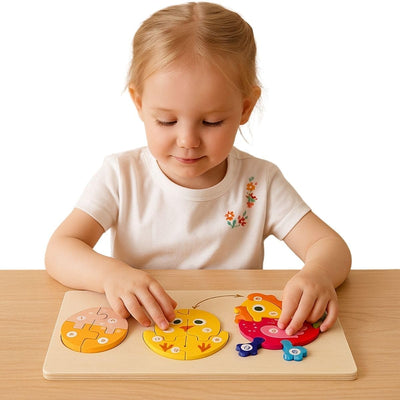 Fidtoy Ensemble de puzzles en bois d'animaux – Jouet d'apprentissage pour tout-petits avec formes d'animaux