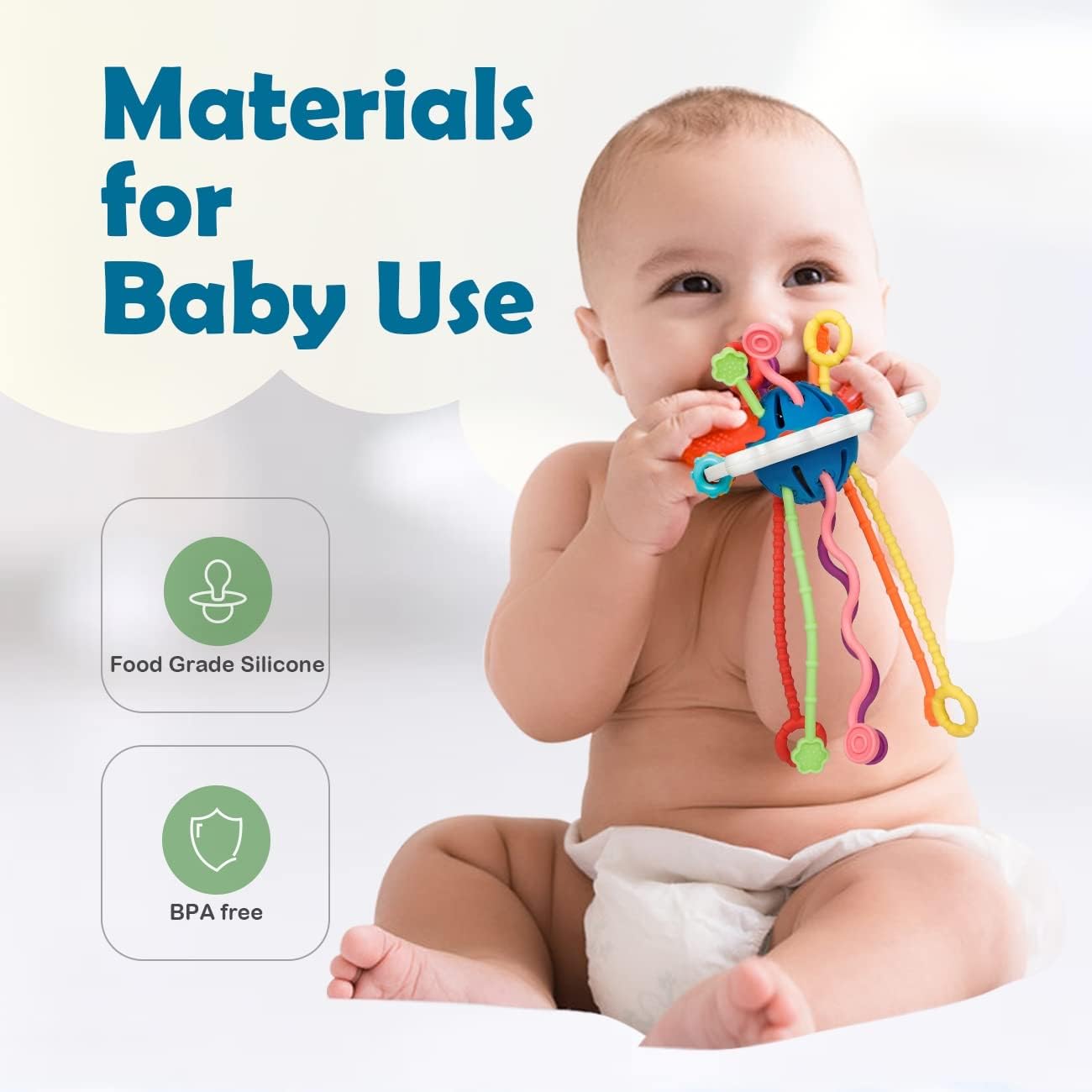 Fidtoy Silicone Pull String Sensory Toy for Babies – Montessori Teething Rattle and Fine Motor Learning Toy
