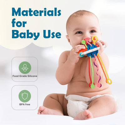 Fidtoy Silicone Pull String Sensory Toy for Babies – Montessori Teething Rattle and Fine Motor Learning Toy