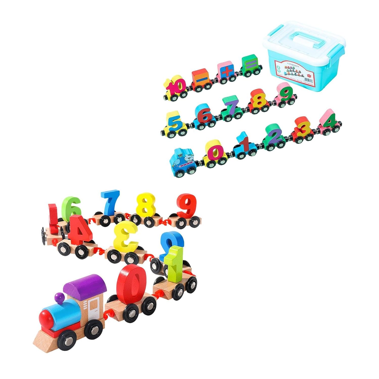 Fidtoy Colorful Digital Number Train Play Set 0-9 Wooden Learning Train Toy for Toddlers Preschool Number Recognition Educational Toy