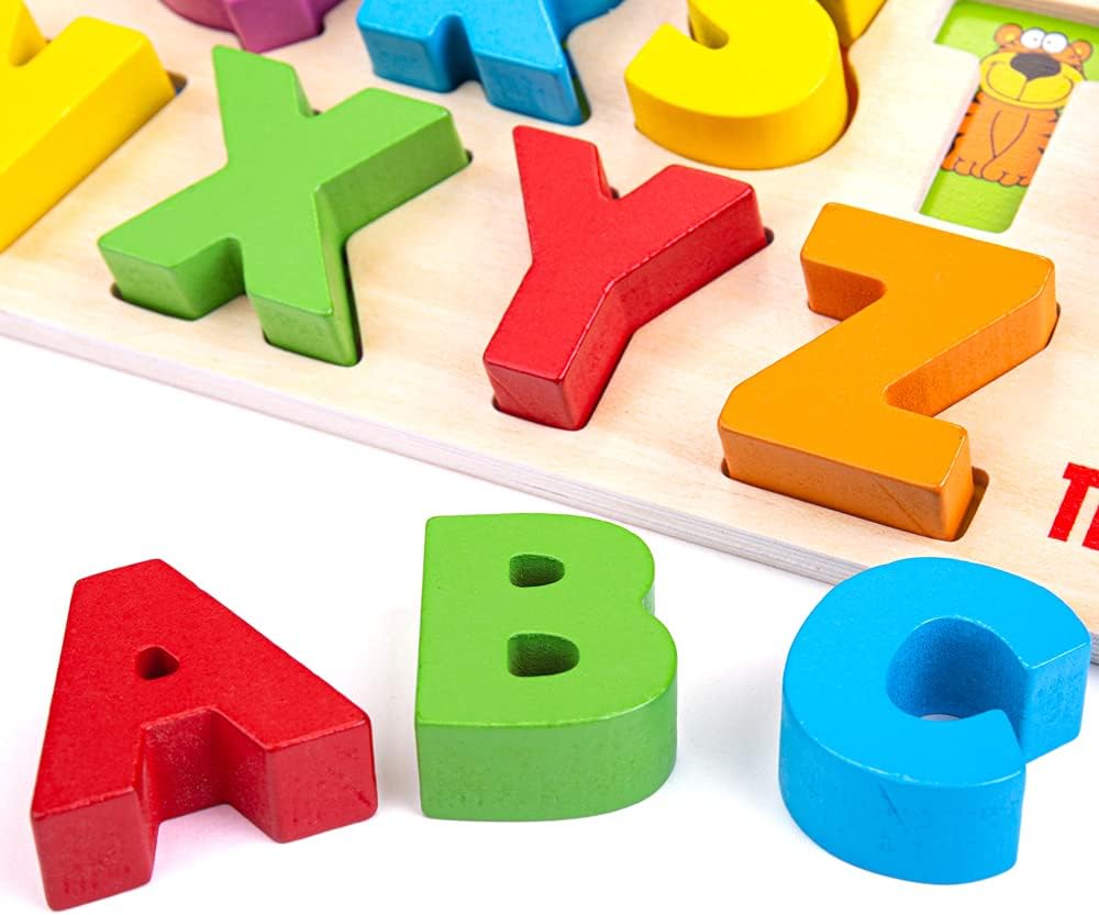 Fidtoy Wooden ABC Puzzle Board with Chunky Alphabet Letters