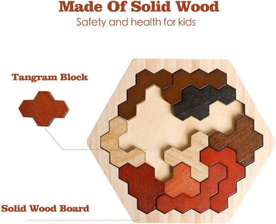 Fidtoy Tangram en Bois Coloré – Puzzle Montessori en Bois pour Bébés et Enfants d'âge Préscolaire