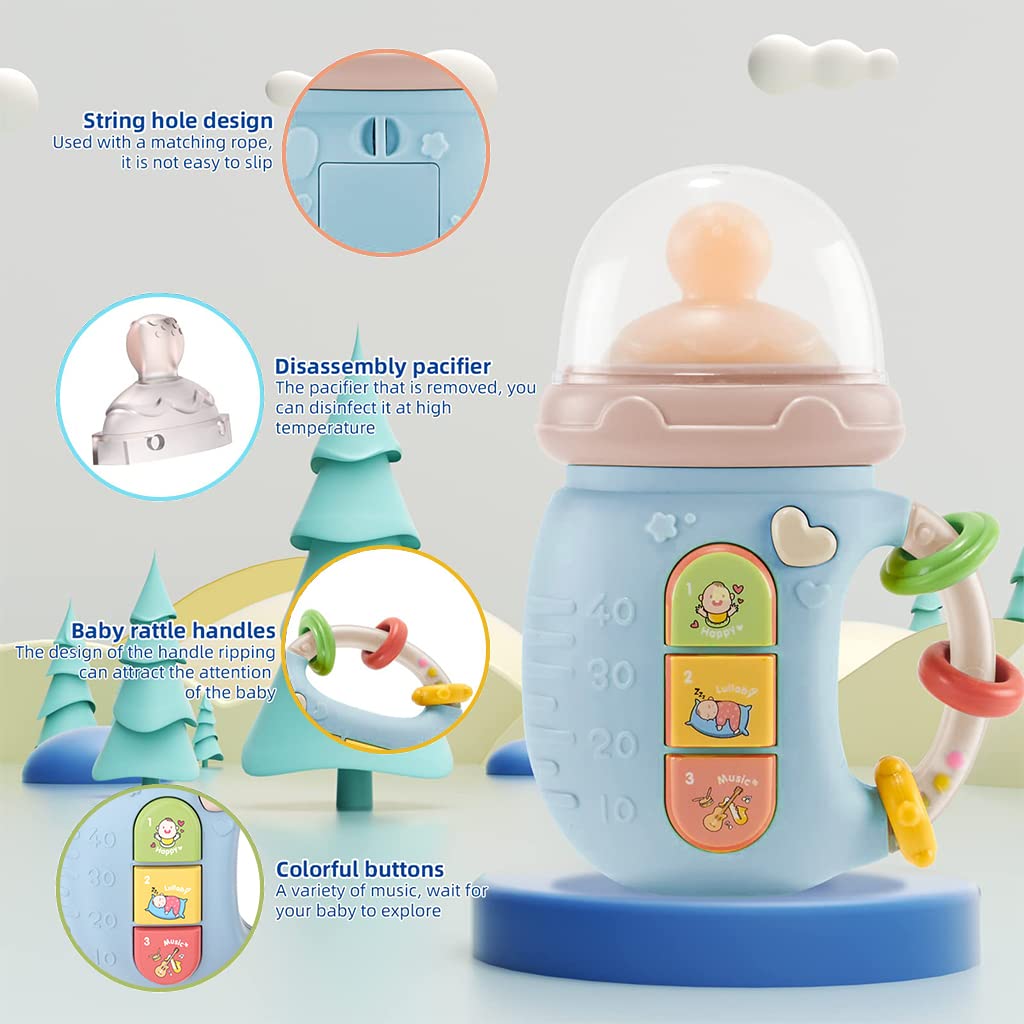 Fidtoy Musical Baby Bottle Toy with Lights and Silicone Teether