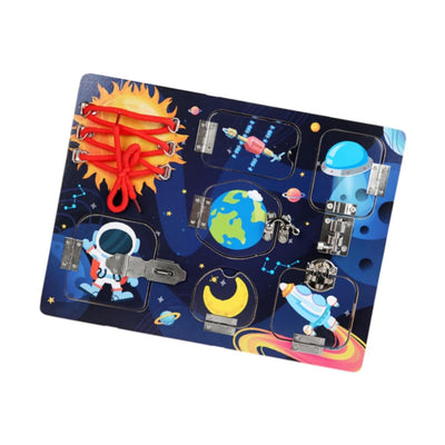 Click to see full view ATORSE Wood Busy Board Sensory Activity Board for Boys Girls Children Birthday Gift Space