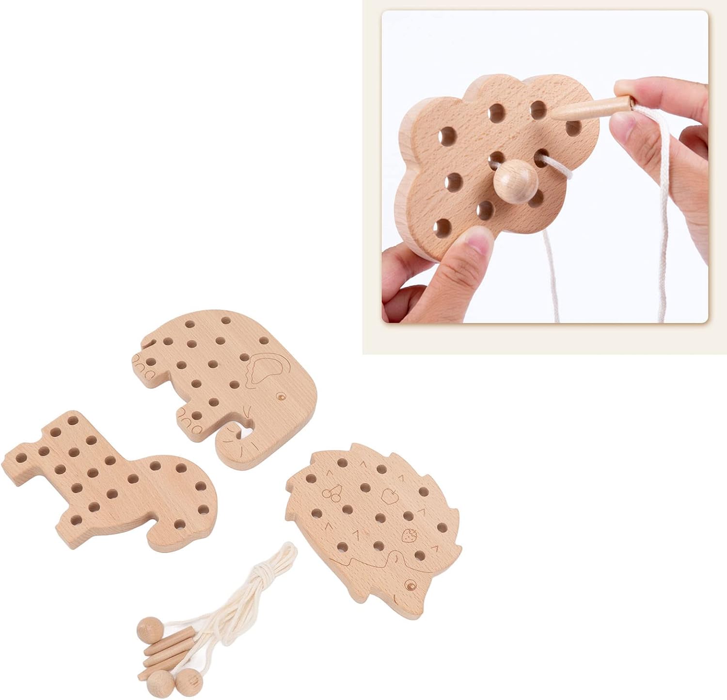 Wooden Lacing Toy, Wood Block Puzzle Game Toys, Early Learning Fine Motor Skills Educational Gift Montessori Travel Toys Early Education Wooden Lacing Toy for Toddlers