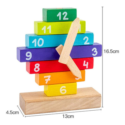 Fidtoy Wooden Clock Construction Puzzle for Kids | Montessori Time Learning Stacking Clock, Number Recognition, Problem-Solving, Hand-Eye Coordination & Travel Toy Age 2-6