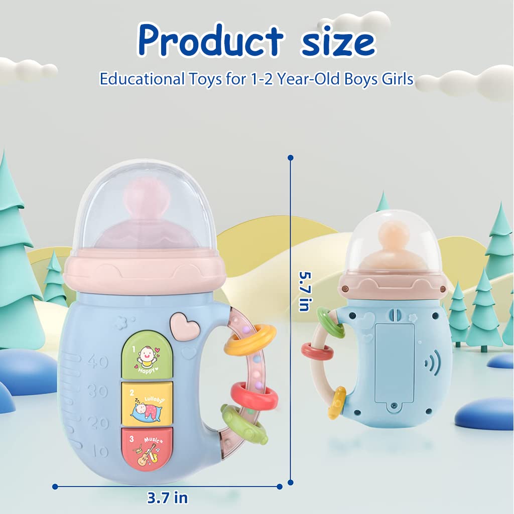 Fidtoy Musical Baby Bottle Toy with Lights and Silicone Teether