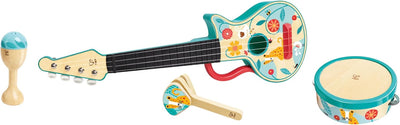 Fidtoy Ensemble d'instruments de musique en bois Kit ukulélé et tambourin pour enfants