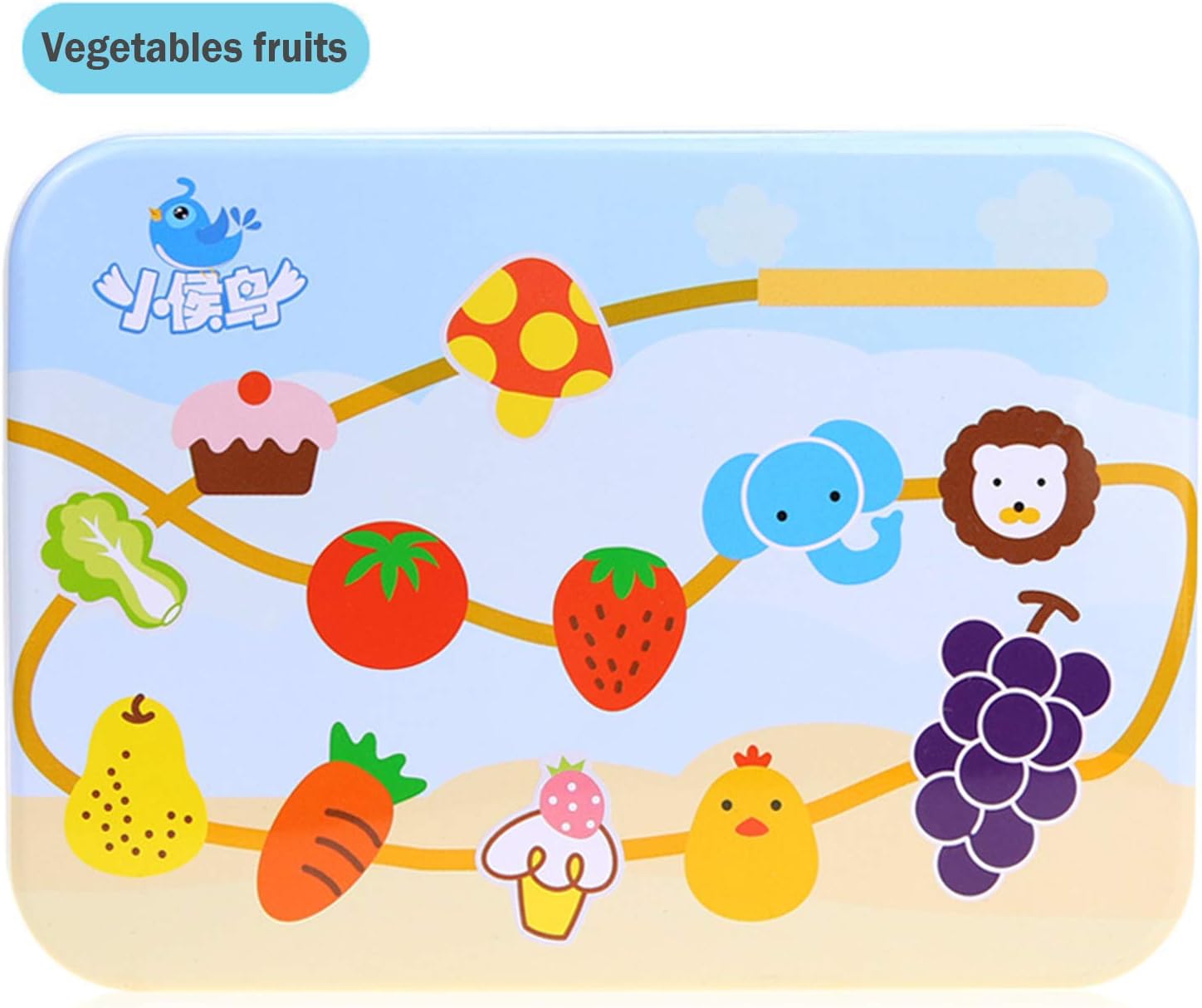 CenYouful Lacing Toy Wooden Block Set, Early Educational Toys String & Lacing Beads Games for Toddlers Kids Terrestrial Animals Learning Toy Play Set (12 Pieces) (Vegetables Fruits)