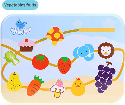 CenYouful Lacing Toy Wooden Block Set, Early Educational Toys String & Lacing Beads Games for Toddlers Kids Terrestrial Animals Learning Toy Play Set (12 Pieces) (Vegetables Fruits)