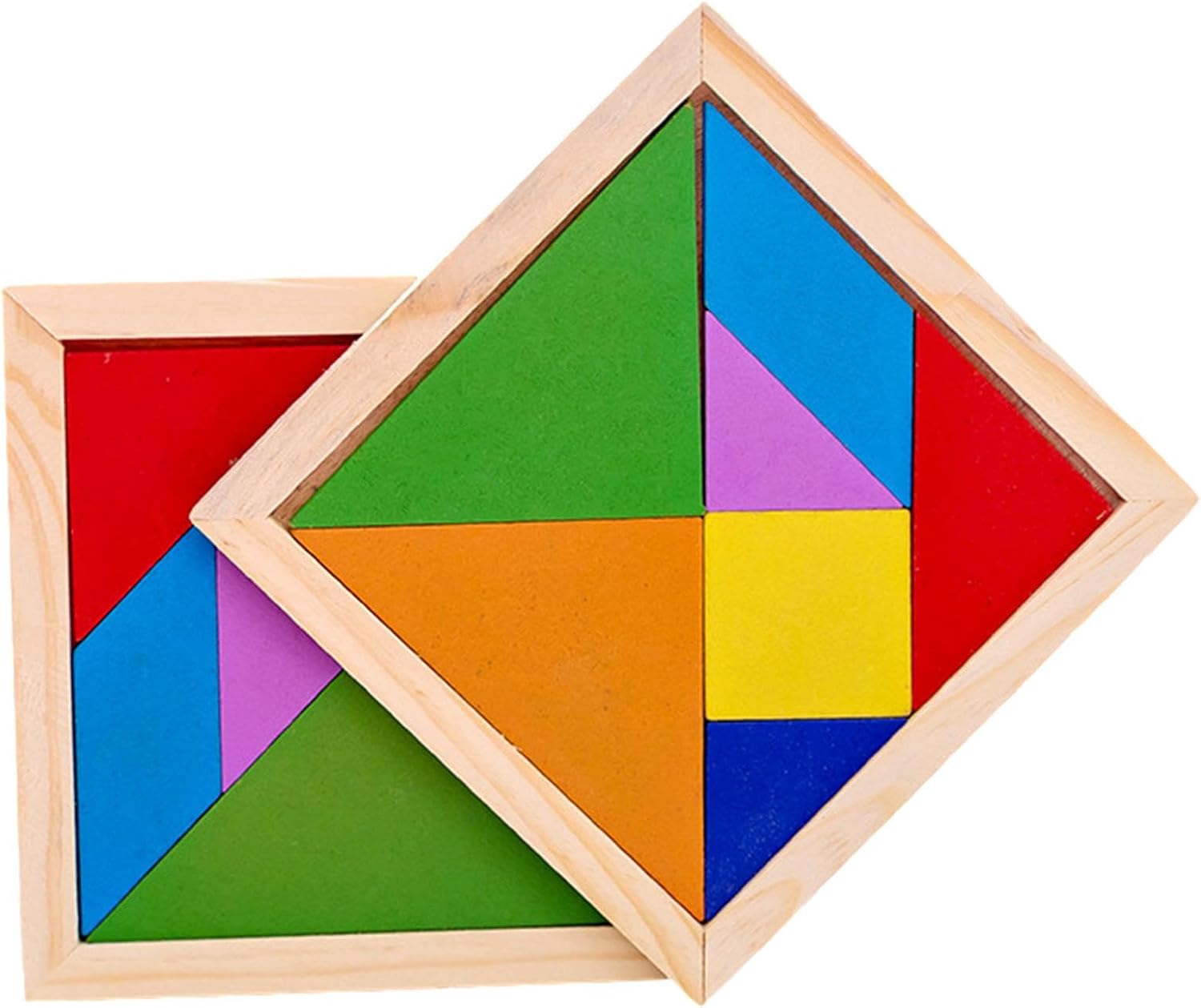 Fidtoy Wooden Tangram Intelligence Puzzle 7 Pieces, Classic Wooden Tangram Brain Teaser with 26 Challenges, Portable Shape Building Puzzle for Spatial Awareness and Problem Solving Ages 4+