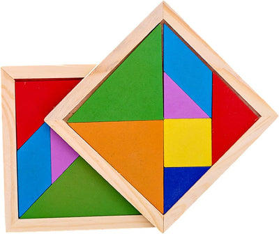 Fidtoy Wooden Tangram Intelligence Puzzle 7 Pieces, Classic Wooden Tangram Brain Teaser with 26 Challenges, Portable Shape Building Puzzle for Spatial Awareness and Problem Solving Ages 4+