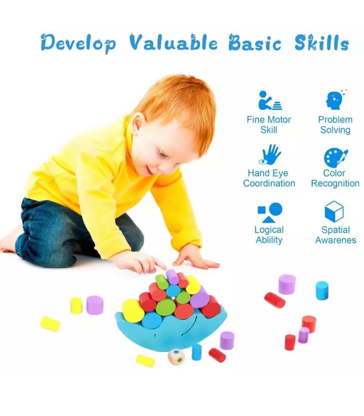 Fidtoy Wooden Moon Balance Stacking Game for Kids Montessori Educational Balance Toy Age 3+