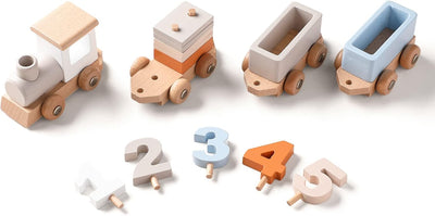 Fidtoy Wooden Birthday Train Toy with Number Blocks