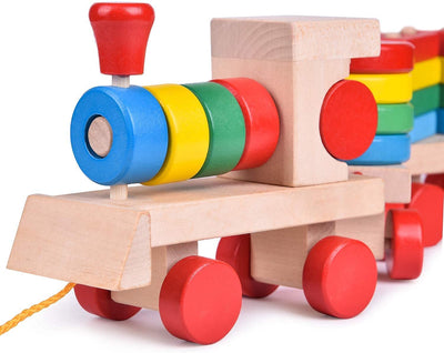 Tren de juguete apilable de madera Fidtoy para que los niños pequeños aprendan jugando
