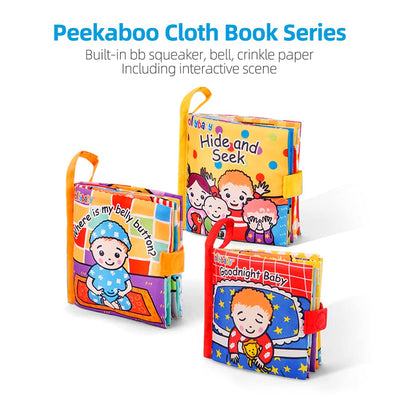 Jollybaby Livres en tissu coucou pour bébés, livre doux froissé toucher et sentir pour bébés, nourrissons et tout-petits, jouets de poussette interactifs pour le développement précoce (cache-cache)