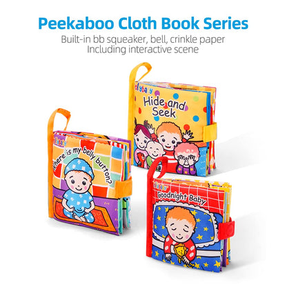 Jollybaby Baby Peek-a-boo Cloth Books, Touch & Feel Crinkle Soft Book for Babies, Infants & Toddler Early Development Interactive Stroller Toys(Hide and Seek)
