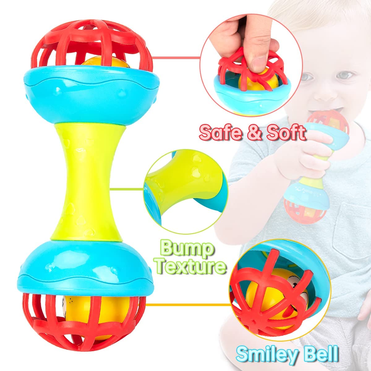 Fidtoy Baby Rattle Ball and Maraca Set Food Grade ABS Sensory Toy