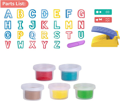 Fidtoy Alphabet Learning Soft Dough Kit for Kids, Reusable Letter Molds Play Dough Set, Preschool ABC Learning Toy for Ages 3+