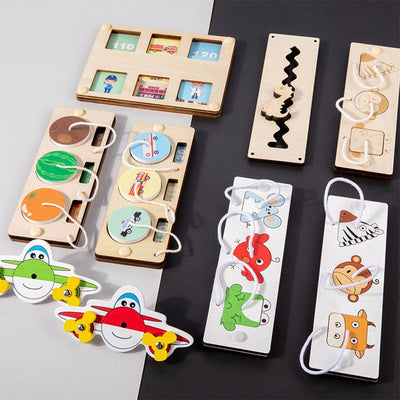 Fidtoy Wooden Busy Board Toy Montessori Activity Board for Toddlers Animal Vehicle Learning Toy Fine Motor Skills Sensory Travel Quiet Toy Gift
