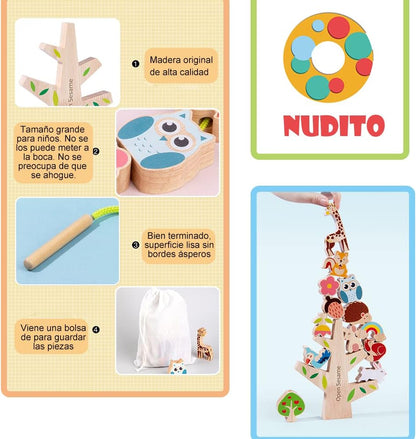 NUDITO Juguete Didáctico Montessori para Niños. Juguete Educativo de Madera para Niños y Niñas. Bloques de Equilibrio de Madera para Niños. Juguete de Arrastre para Niños.