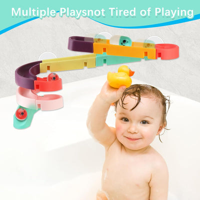 Fidtoy Bath Time Ball Track Water Play Toy for Toddlers – 44PCS Bath Marble Run Track Set with Suction Cups, Water Wheels, Balls & Ducks
