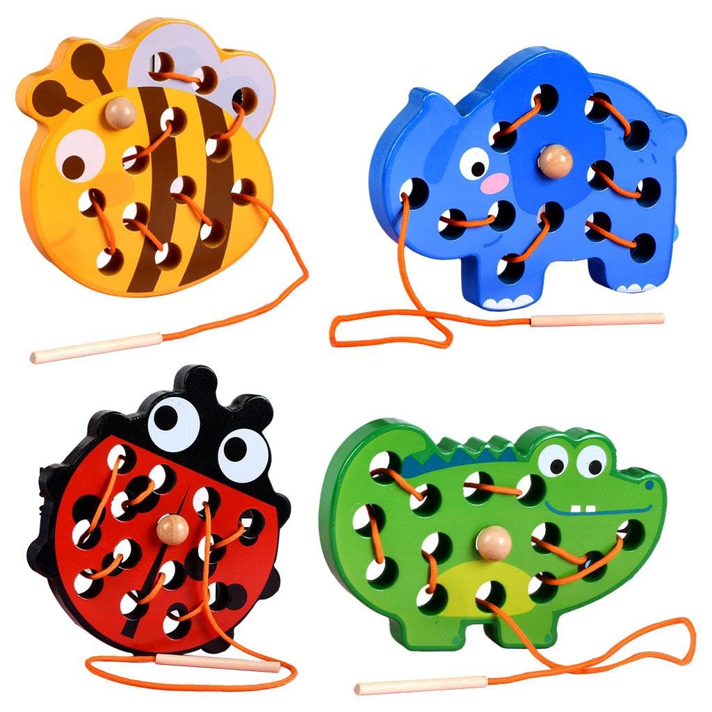 ATORSE Wooden Lacing Threading Toys for Kindergarten Fine Motor Skill Preschoolers Elephant