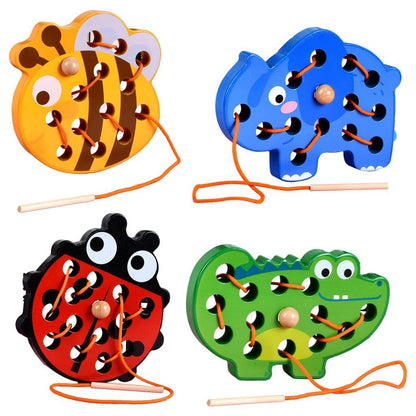 ATORSE Wooden Lacing Threading Toys for Kindergarten Fine Motor Skill Preschoolers Elephant