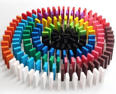 Fidtoy Wooden Domino Blocks Set Colorful Learning Game
