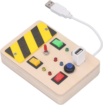 idtoy LED Busy Board Montessori Sensory Switch Toy for Toddlers Light Switch Activity Board with Wires Buttons Fine Motor Skills Travel Quiet Toy Gift