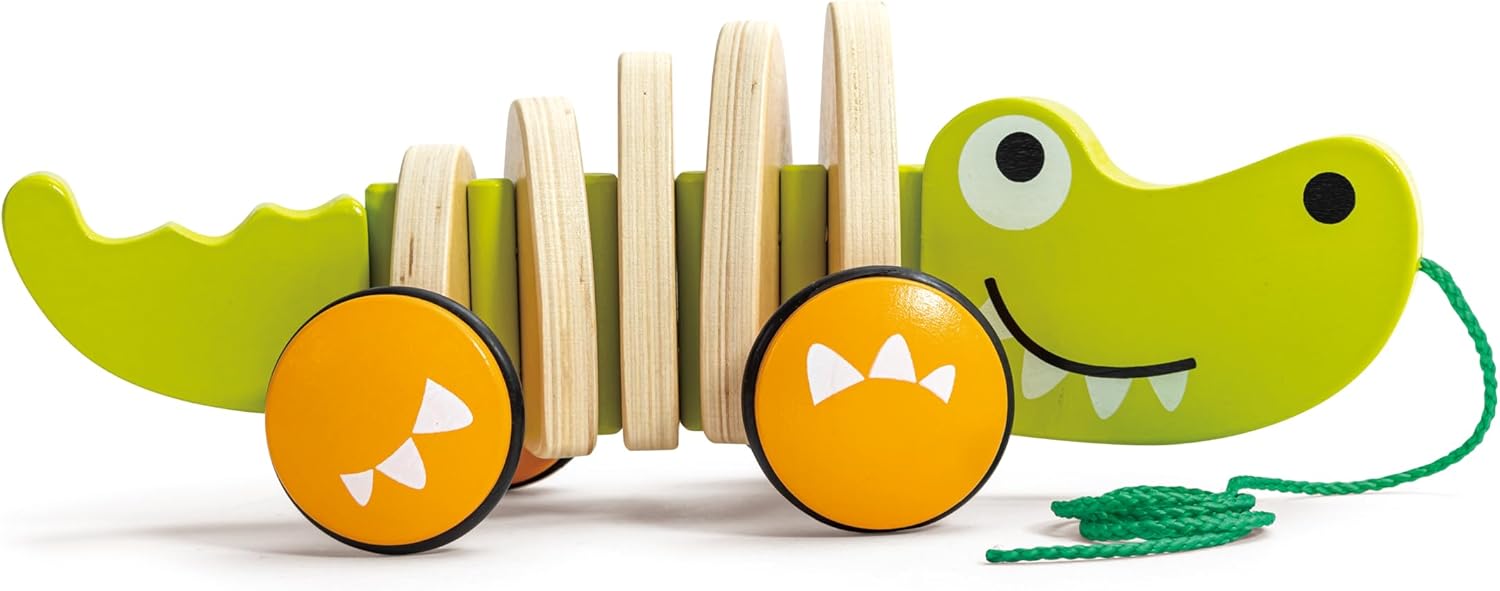 Fidtoy Crocodile Pull Along Toy Wooden Walking Toy for Toddlers