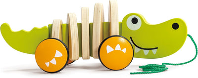Fidtoy Crocodile Pull Along Toy Wooden Walking Toy for Toddlers