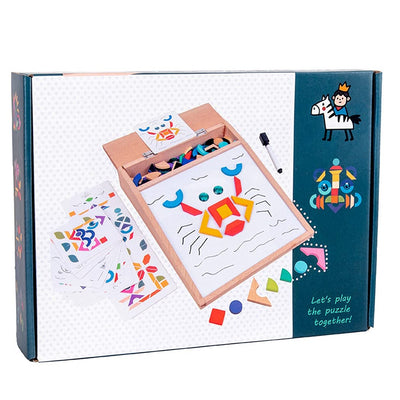Fidtoy Wooden Magnetic Drawing Puzzle Board for Kids Creative Doodle Cards Fine Motor Toy Age 2-6