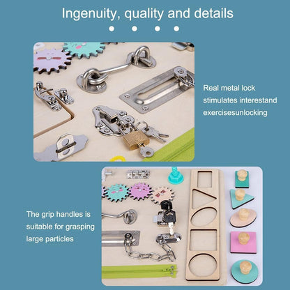 Ghopy Wooden Busy Board for Toddlers Montessori Sensory Toy Toddler Sensory Board Activity Board Preschool Educational Learning Toy with Lacing Sorter Gears Zipper Lock for Kids Birthday