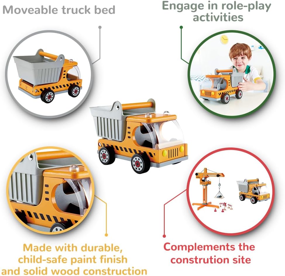 Fidtoy Camion Benne en Bois Jouet Enfants Véhicule de Construction Ensemble de Jeu