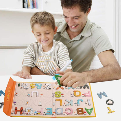 JCREN Jumbo Magnetic Animails Alphabet Uppercase Letters with Drawing Board,Fridge Wooden Magnets Sticks,ABCs, Early Letter Recognition,Learning Spelling Refrigerator for Toddler Kids Boy Girl