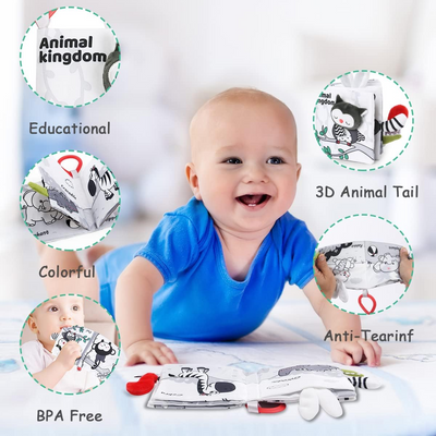 Livre en tissu interactif Fidtoy 3D animaux, jouet d'apprentissage sensoriel pour bébé