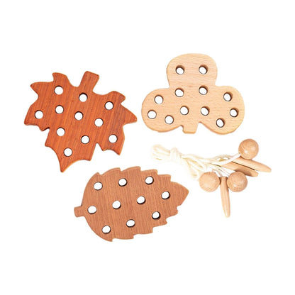 3 Pieces Wooden Lacing Threading Toys Montessori for Birthday Gift Style B