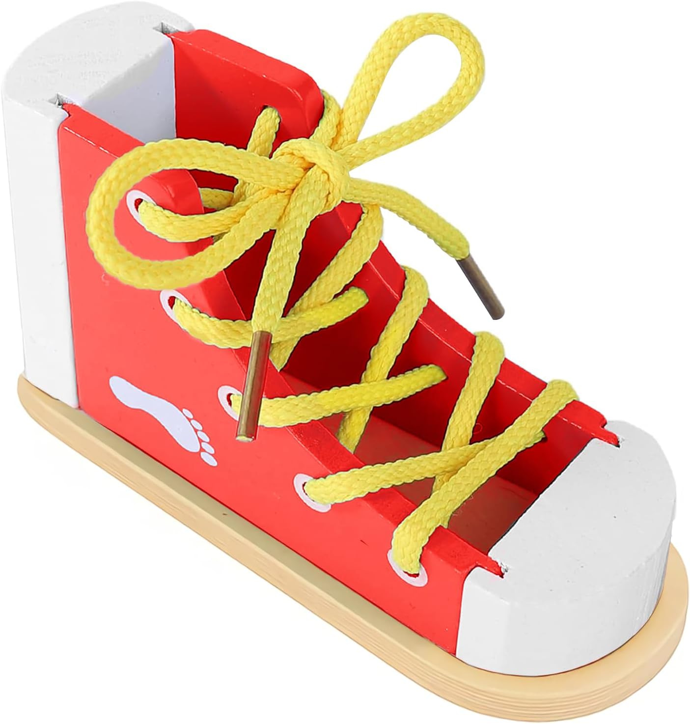 Shoe Tying Practice for Kids, Red Shoe Tie Practice for Kids Threading Lacing Shoes Training, Wooden Learn to Tie Shoes Basic-Life-Skills