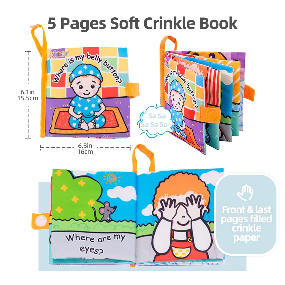 Jollybaby Baby Peek-a-boo Cloth Books, Touch & Feel Crinkle Soft Book for Babies, Infants & Toddler Early Development Interactive Stroller Toys(Hide and Seek)