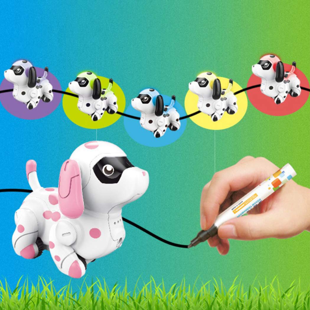 Fidtoy Inductive Dog Robot Follow the Line Toy with Color Changing Sounds and STEM Drawing Play